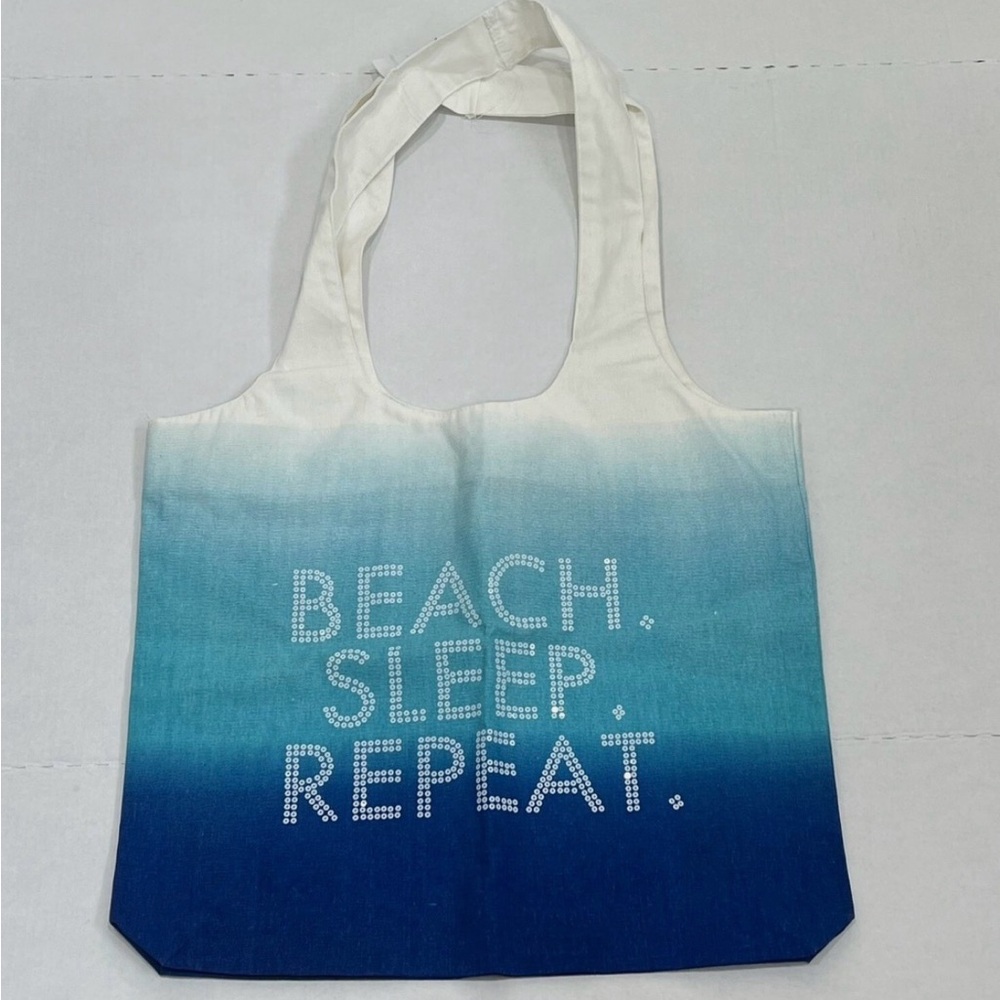 Layne Bryant White to Blue Ombre Beach Tote Bag - Beach Sleep Repeat